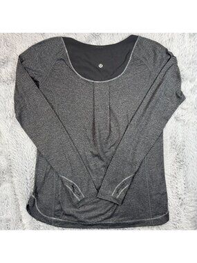 Lululemon Womens Size 6 Turn It Up Black Gray Long Sleeve Thumbholes Top